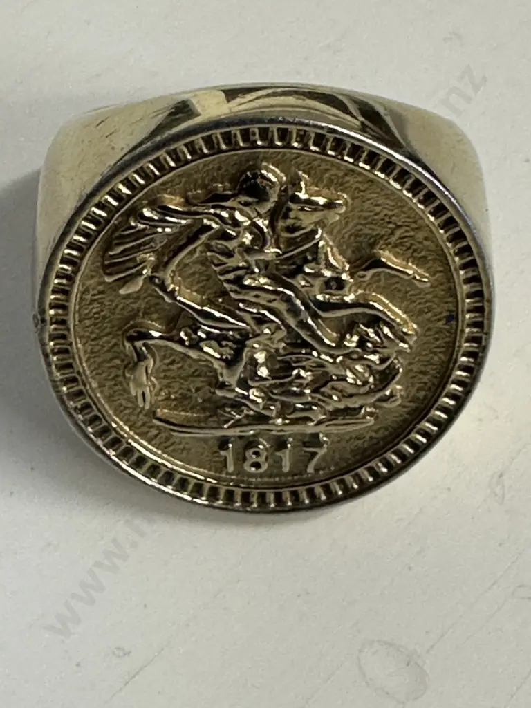 1817 Gold Sovereign Signet Ring Inscribed K&Q GF 18k 32gm Image 1++